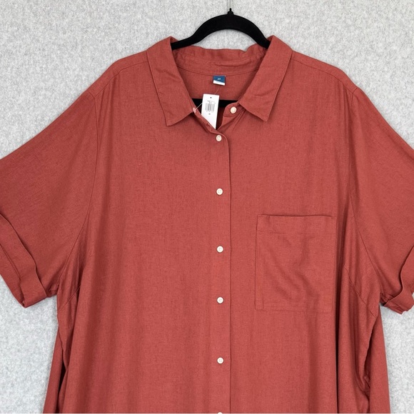 Old Navy Shirt Dress 3X Orange Linen Blend Button Up Beachy Boho Lagenlook NWT - Picture 3 of 15